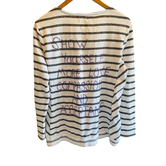 Dylan by True Grit Gray and White Stripe Top Show Yourself More Love - Picture 2 of 5